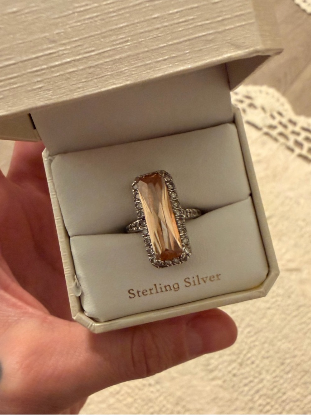 vintage sterling silver citrine x CZ ring